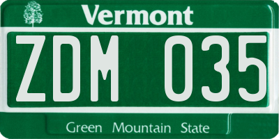 VT license plate ZDM035