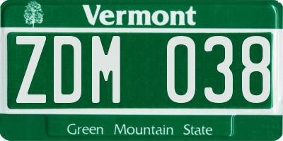 VT license plate ZDM038