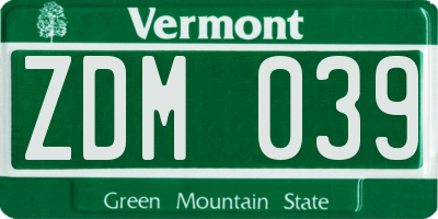 VT license plate ZDM039