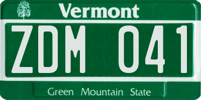 VT license plate ZDM041