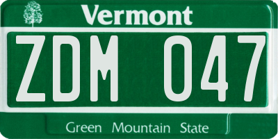 VT license plate ZDM047