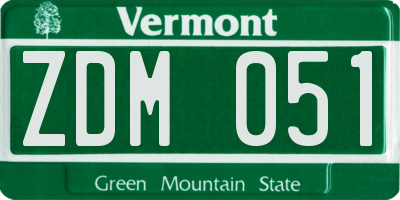 VT license plate ZDM051