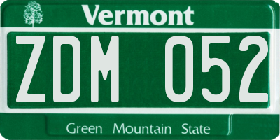 VT license plate ZDM052