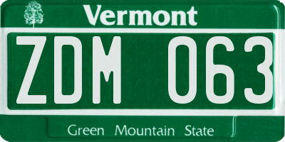 VT license plate ZDM063