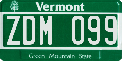 VT license plate ZDM099
