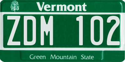 VT license plate ZDM102