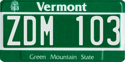 VT license plate ZDM103