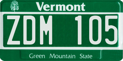 VT license plate ZDM105