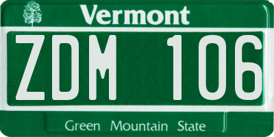 VT license plate ZDM106