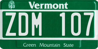 VT license plate ZDM107