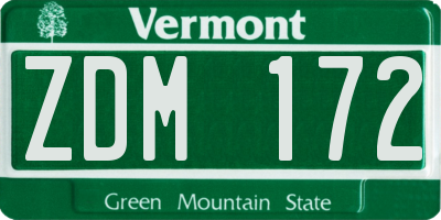 VT license plate ZDM172