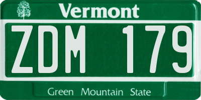 VT license plate ZDM179