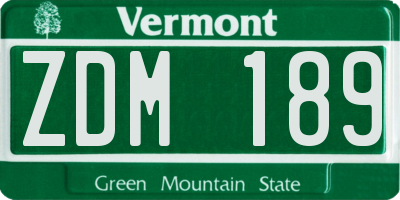 VT license plate ZDM189