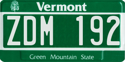 VT license plate ZDM192