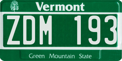 VT license plate ZDM193