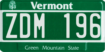 VT license plate ZDM196