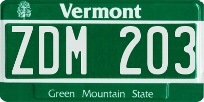 VT license plate ZDM203