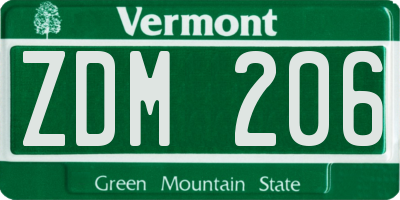 VT license plate ZDM206