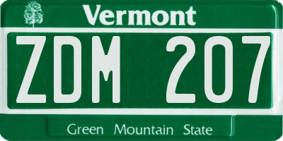 VT license plate ZDM207