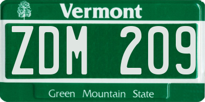 VT license plate ZDM209