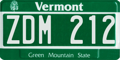 VT license plate ZDM212