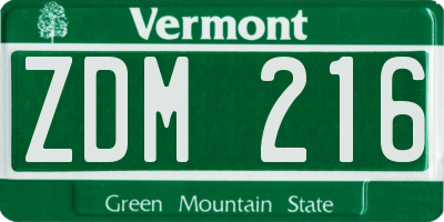 VT license plate ZDM216