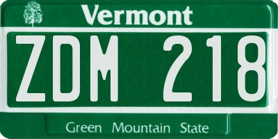 VT license plate ZDM218