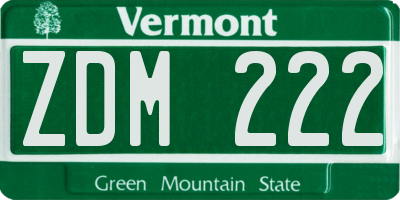 VT license plate ZDM222