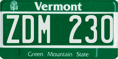 VT license plate ZDM230