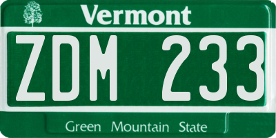VT license plate ZDM233