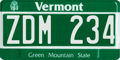 VT license plate ZDM234