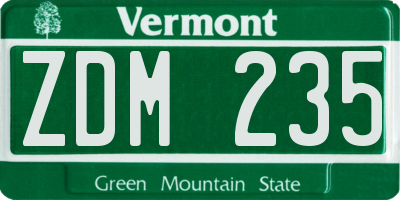 VT license plate ZDM235