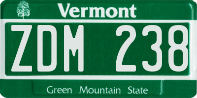 VT license plate ZDM238