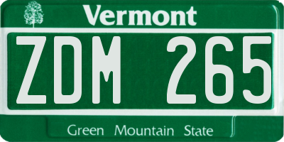 VT license plate ZDM265
