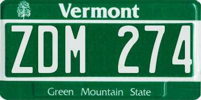 VT license plate ZDM274