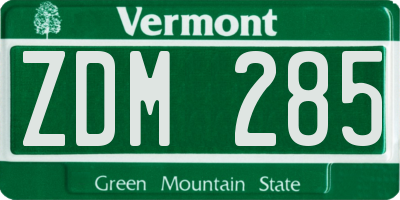 VT license plate ZDM285