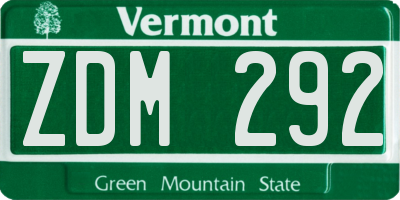 VT license plate ZDM292