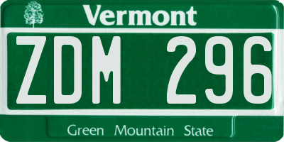 VT license plate ZDM296