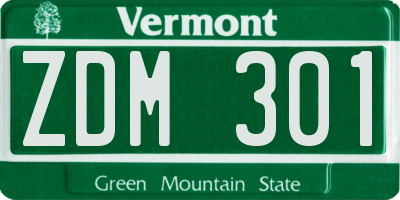 VT license plate ZDM301
