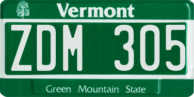VT license plate ZDM305