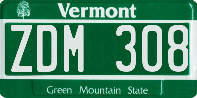 VT license plate ZDM308