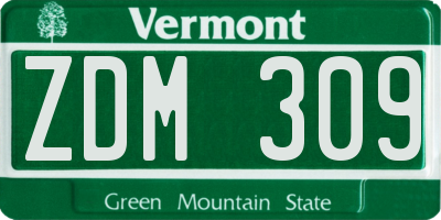 VT license plate ZDM309