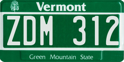 VT license plate ZDM312