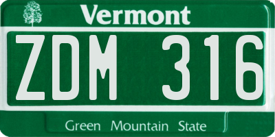 VT license plate ZDM316