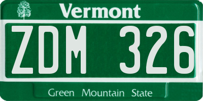 VT license plate ZDM326