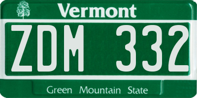 VT license plate ZDM332
