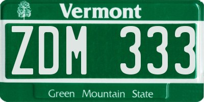 VT license plate ZDM333