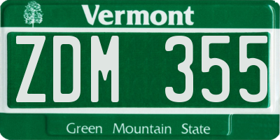 VT license plate ZDM355