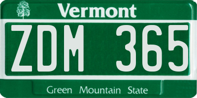 VT license plate ZDM365