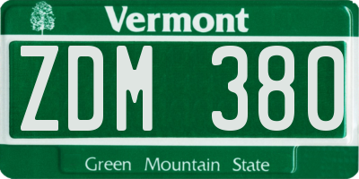 VT license plate ZDM380